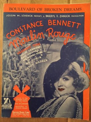 Vintage " Moulin Rouge " Broadway Musical Sheet Music Poster Decor