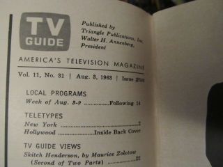 VINTAGE TV Guide August 3 - 9 1963 Dick Van Dyke 2