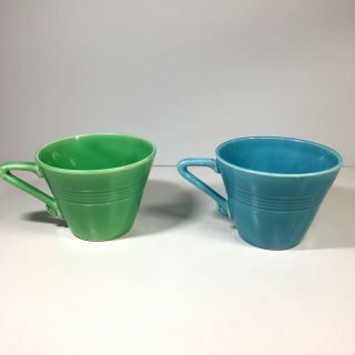 2 Vintage Homer Laughlin Harlequin Coffee Cups Turquoise Blue Green Art Deco