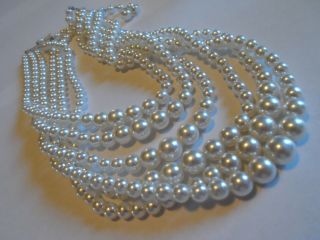 Vintage Made In Japan 6 - Strand Necklace With Imitation/faux Pearl Beads