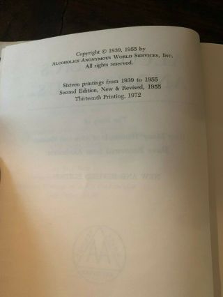Alcoholics Anonymous (AA) Big Book | 2nd Edition | 13th Printing | 1972 3