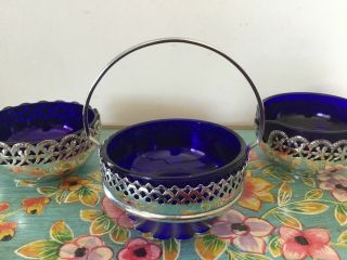 Vintage Cobalt Blue Condiment Bowls
