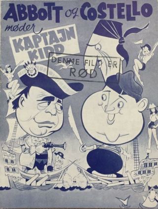 Abbott And Costello Meet Captain Kidd Bud Abbott Vtg 1952 Danish Movie Program