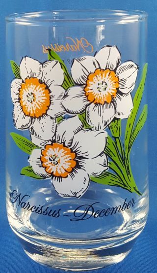 Brockway Flower Of The Month Tumbler Glass December Narcissus Vintage 1970s