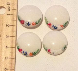 Vintage Glass Buttons White Embossed Shank Sewing Collectable - Set X 4 Buttons.