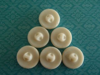 6 Vintage White Glass Buttons Raised Yellow Flowers 18mm sew craft knit jewel 2