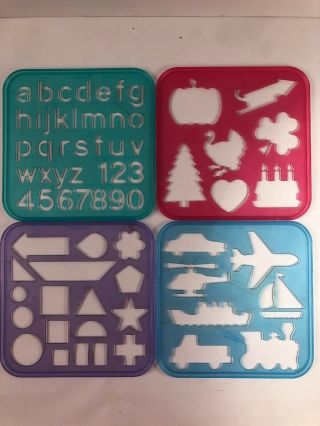 Vintage Tupperware Stencil 4 Set Vehicles Shapes Holiday Letters