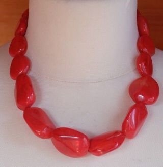 Vintage M&s Red Chunky Lucite Bead Necklace