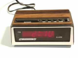 Vintage Americana Digital Alarm Clock,  Model 1933.  Red Led.  Sim.  Wood Grain.