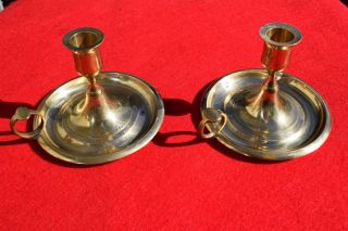 Vintage Solid Brass Rih Candle Holders W/ Wax Catcher & Finger Loop