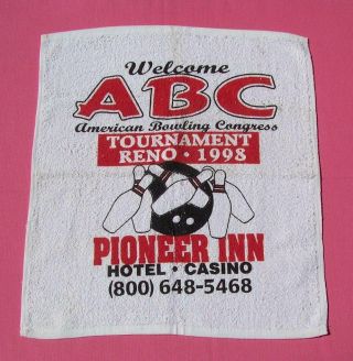 Vintage Abc Tournament Bowling Towel Reno Nevada 1998 Pioneer Inn Hotel & Casino