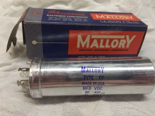NOS Mallory FP - 228.  2 Electrolytic Can Capacitor 250 - 250 MF 350 - 350 VDC 4