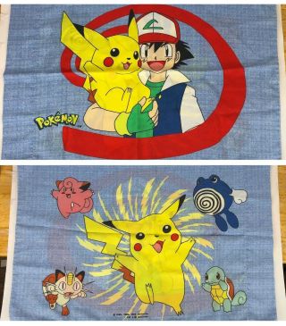 Vintage 1998 Pokemon Nintendo Kids Twin Standard Pillowcase Pikachu Ash 90s