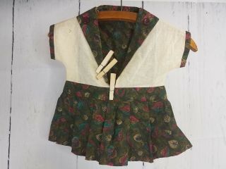 Vintage Handmade Clothes Pin Bag,  Bag Holder,  Girls Forest Green Cream Dress