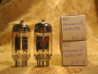 Matched Pair Ge Black Plate 12au7a Vacuum Tubes Labeled Hammond Anos