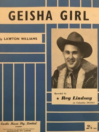 Reg Lindsay - " Geisha Girl " Vintage Sheet Music Australia (m310)