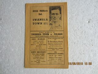 Vintage Football Programme - Swansea Town V Fulham - 4th Sept 1954