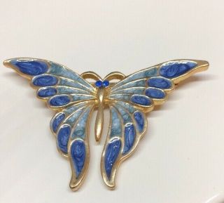 Vtg Aai Marked Butterfly Goldtone Enamel Cloisonné Style Brooch Pin Rhinestone