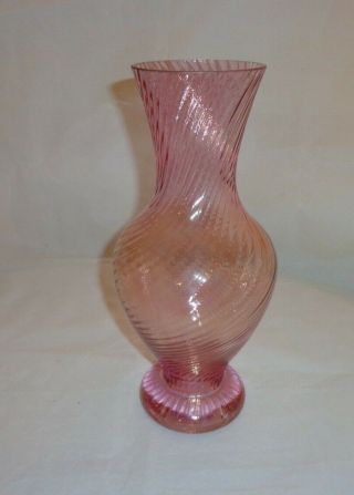 Vintage 10  Hand Blown Spiral Design Art Glass Vase Rose Colored