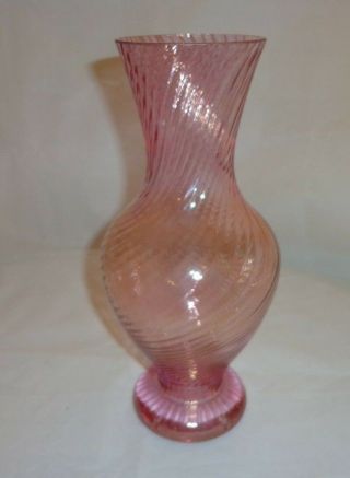 Vintage 10  Hand Blown Spiral Design Art Glass Vase Rose colored 2