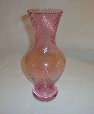 Vintage 10  Hand Blown Spiral Design Art Glass Vase Rose colored 3