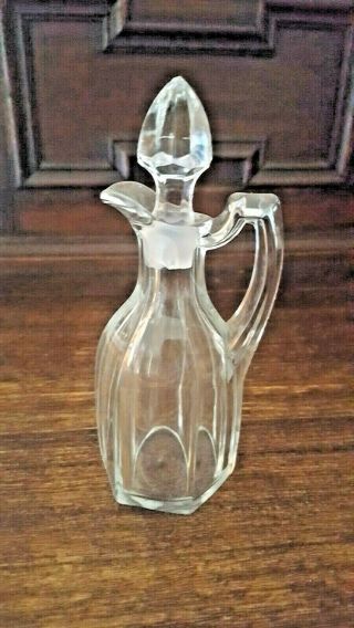 Vintage Art Deco Pressed Glass Vinegar/sauce Bottle With Stopper - 1930 