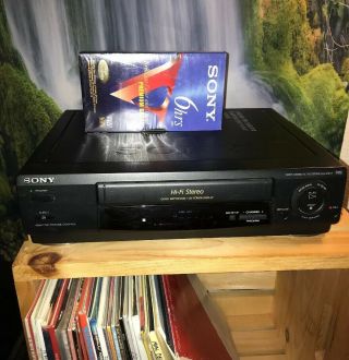 Sony Slv - 678hf Hi - Fi Stereo 4 - Head Vhs Vcr Player Recorder W/ Cables -