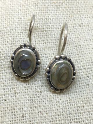 Vintage Sterling Silver Abalone Fish Hook Earrings 2.  7g (1 - 19)