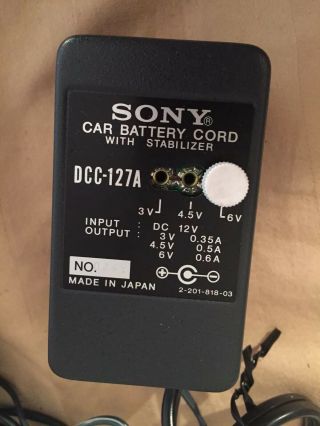 Sony DCC - 127A Car Battery Power Cord For Walkman SW Radio Cassette Recorders 2