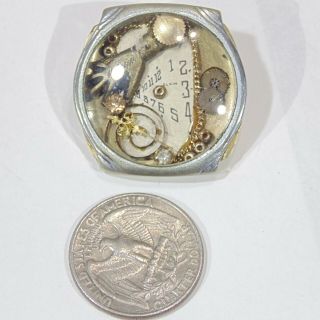 Vintage artisan handmade steampunk watch parts collage OOAK pin brooch GF back 4