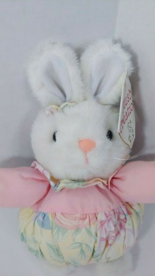 Plush Creations Round White Bunny Rabbit Pink Top Floral Bottom Vintage 1992 Tag