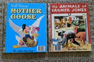 2 The Animals Of Farmer Jones & Mother Goose A Little Golden Book Walt Disney