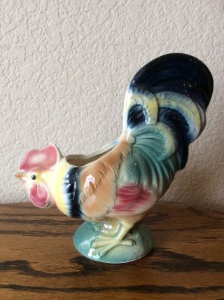 Vintage Multi - Colored Ceramic Royal Copley Rooster Planter