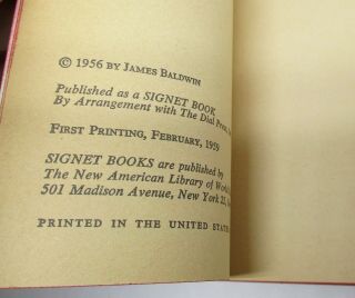 GIOVANNI ' S ROOM James Baldwin Signet Paperback First Edition 1959 3