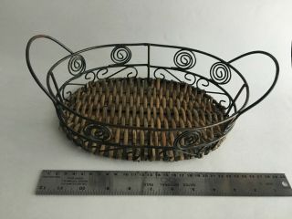 Vintage Brown Metal Wire & Wicker Basket with Handle - Home Decor 10 