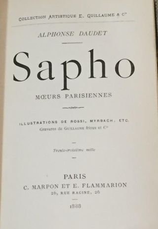 Alphonse Daudet / SAPHO MOEURS PARISIENNES 1888 2
