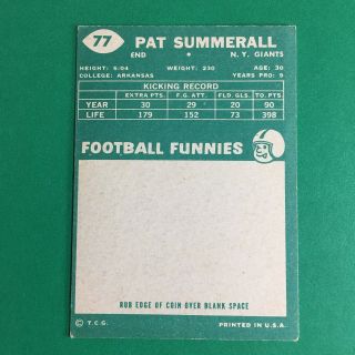VTG 1960 Topps 77 Pat Summerall VG - VGEX Football Card NY Giants 2