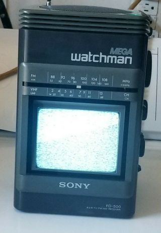 Vintage Sony Mega Watchman FD - 500 B&W TV Am/Fm Receiver Retro Travel 2