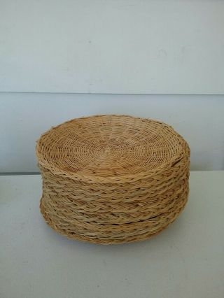 13 Vtg Natural Colored Wicker Rattan Bamboo Woven Paper Plate Holders Hong Kong