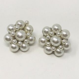 Vintage Earrings Beaded Faux Pearls Clip On Costume Jewelry
