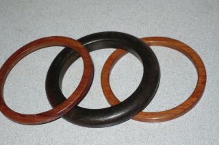 Vintage Set Of 3 Danish Wood Wooden Walnut Bangles Bracelets Modernist