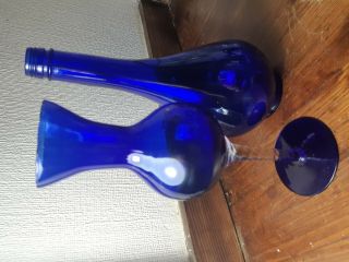 Vintage Cobalt Blue Glass Vase With Stem 10 Inches High & 12 