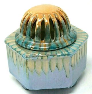 Vintage Lusterware Porcelain Incense Burner Japan,  Pierced Cage Lid 3 " Tall Euc