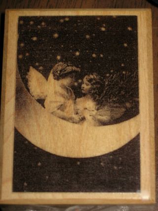 Vintage Photo Kids Crescent Eclectic Omnibus Rubber Stamp Girls Moon Celestial