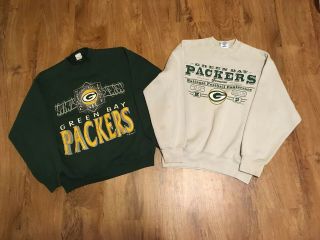 2 Vintage Green Bay Packers Sweatshirts Sz L,  1997 Pro Player 1992 Competitor