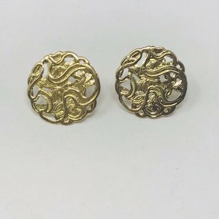Vintage Earrings Gold Tone Thin Filigree Round Costume Jewelry