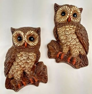Vintage Owl Wall Hangings Set Of 2 Styrofoam Retro Midcenturymod Groovy Boho