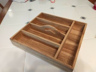 Vintage Wooden Box Drawer Kitchen Silverware Flatware Organizer Utensil Tray