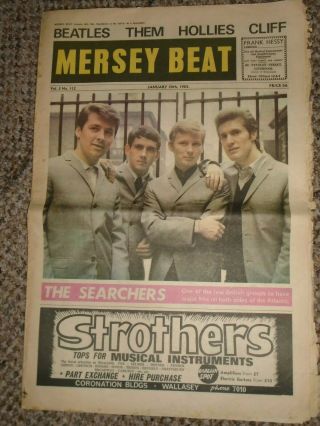 Jan 1965 Mersey Beat Music Paper With Searchers Colour Cover,  Beatles Centre Page