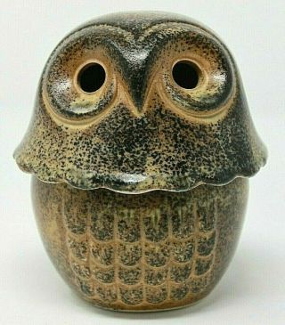 Vintage Lidded Stoneware Incense Burner Omc Japan,  Stylized Owl 3 1/2 " Tall Epoc